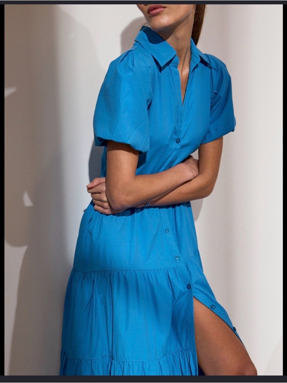 Brochu Walker Vibrant Blue Puff-Sleeve Midi Dress